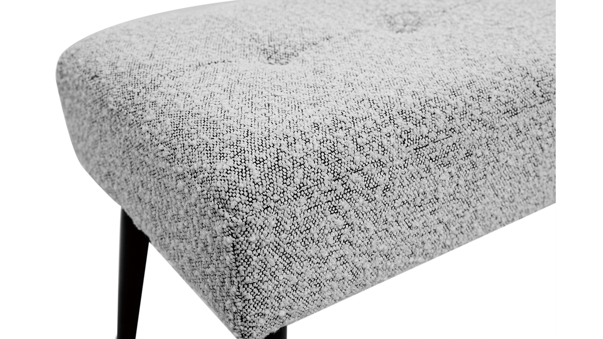 Panca design lavorazione capitonn in tessuto effetto lana boucl grigio chin e metallo nero L95 cm GUESTA