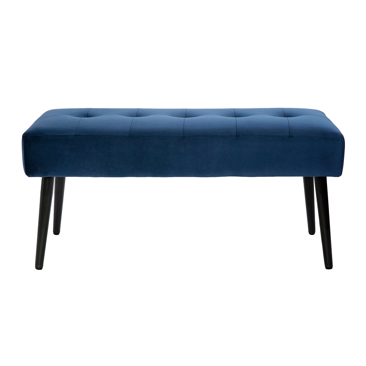 Panca design lavorazione capitonné in tessuto velluto blu notte e metallo nero L95 cm GUESTA