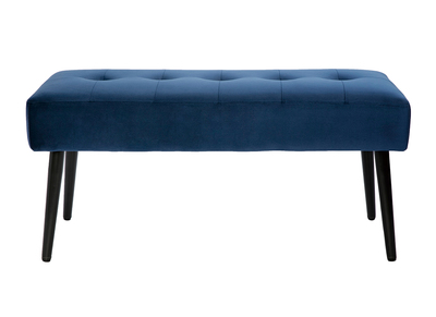 Panca design lavorazione capitonné in tessuto velluto blu notte e metallo nero L95 cm GUESTA