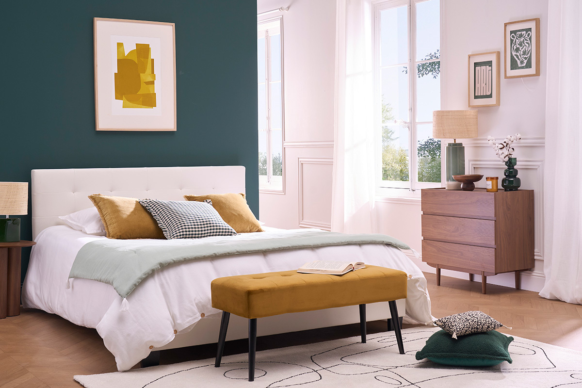 Panca design lavorazione capitonn in tessuto velluto color bronzo e metallo nero L95 cm GUESTA