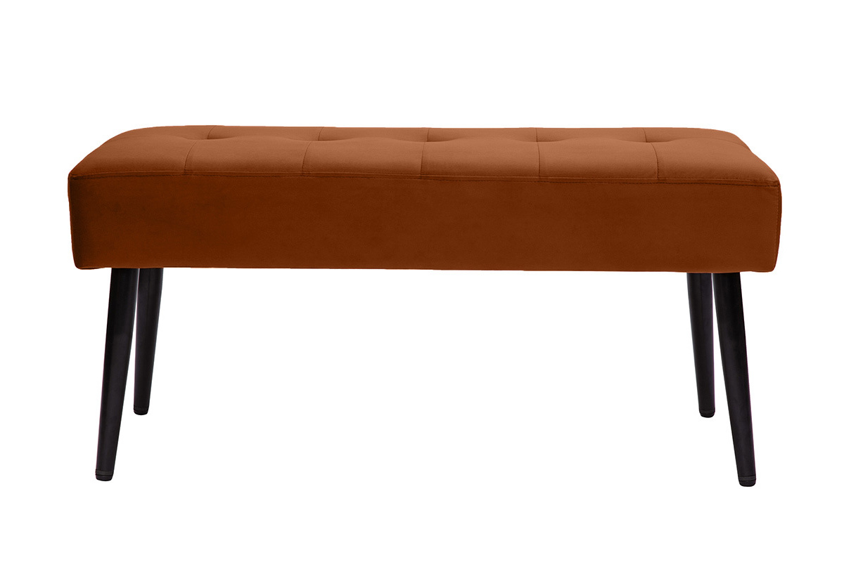 Panca design lavorazione capitonn in tessuto velluto color bruciato e metallo nero L95 cm GUESTA