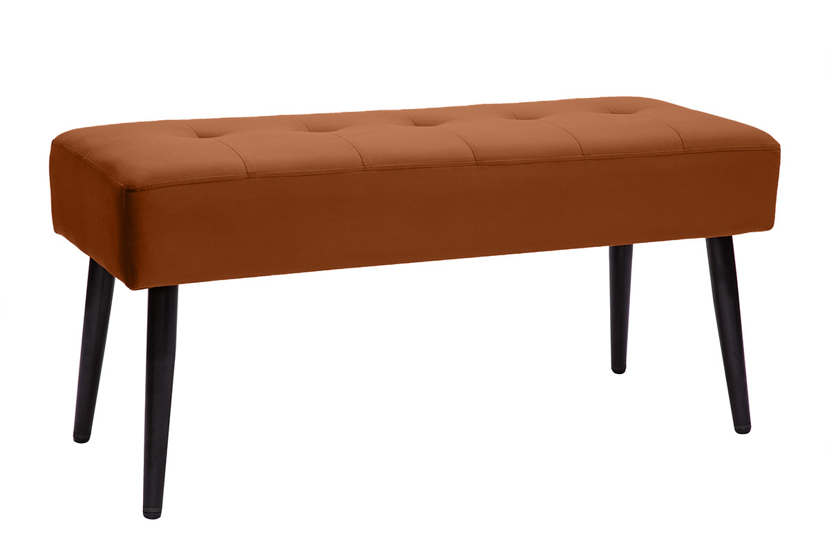 Panca design lavorazione capitonn in tessuto velluto color bruciato e metallo nero L95 cm GUESTA