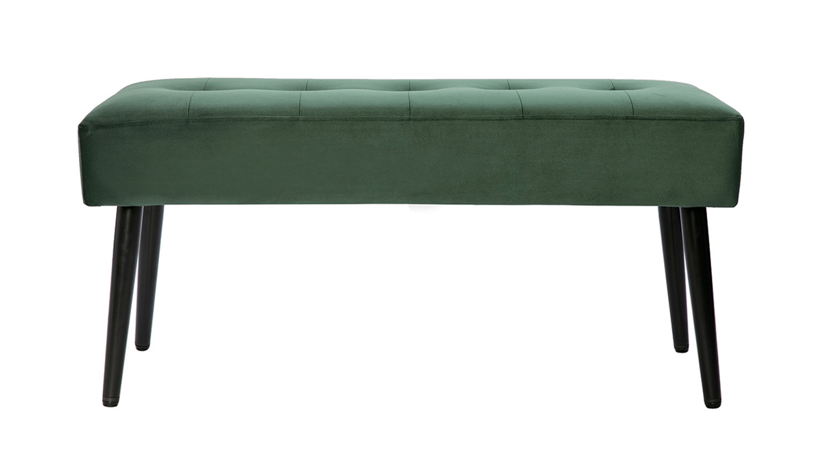 Panca design lavorazione capitonn in tessuto velluto verde scuro e metallo nero L95 cm GUESTA
