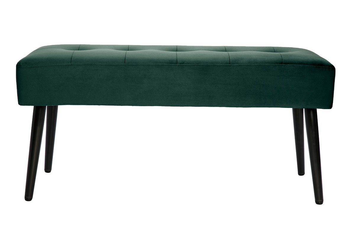 Panca design lavorazione capitonn in tessuto velluto verde scuro e metallo nero L95 cm GUESTA