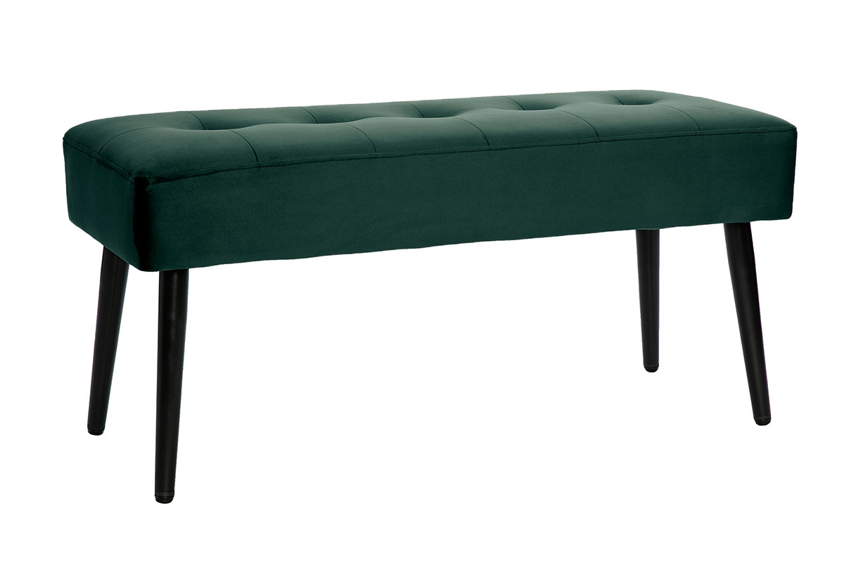 Panca design lavorazione capitonn in tessuto velluto verde scuro e metallo nero L95 cm GUESTA