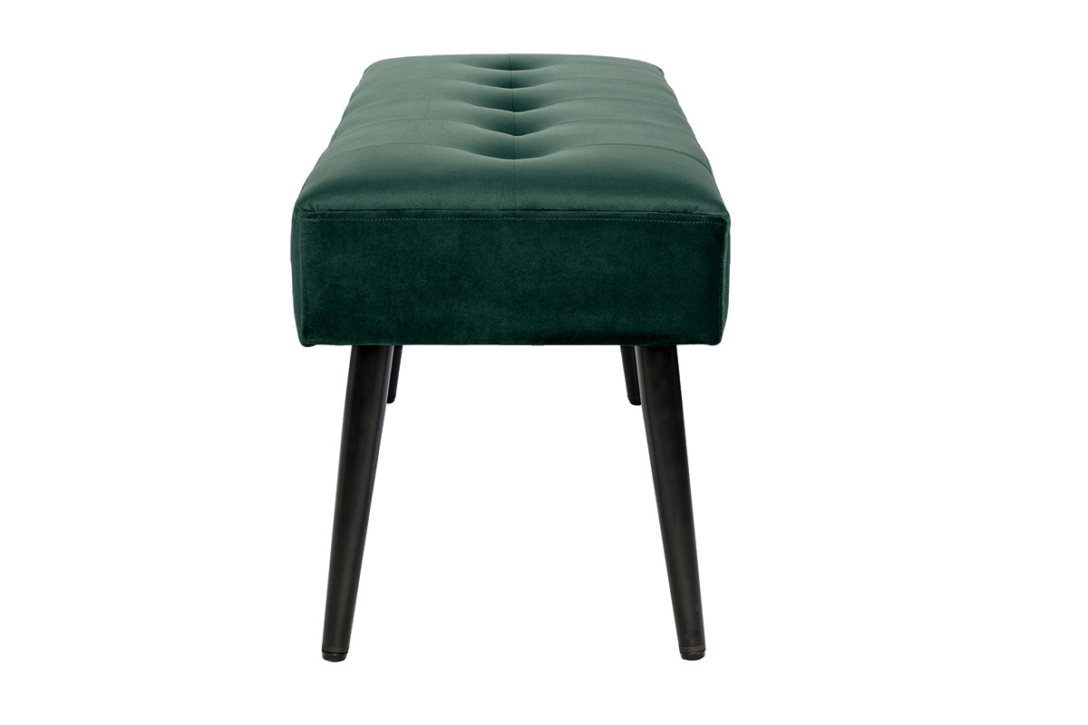 Panca design lavorazione capitonn in tessuto velluto verde scuro e metallo nero L95 cm GUESTA