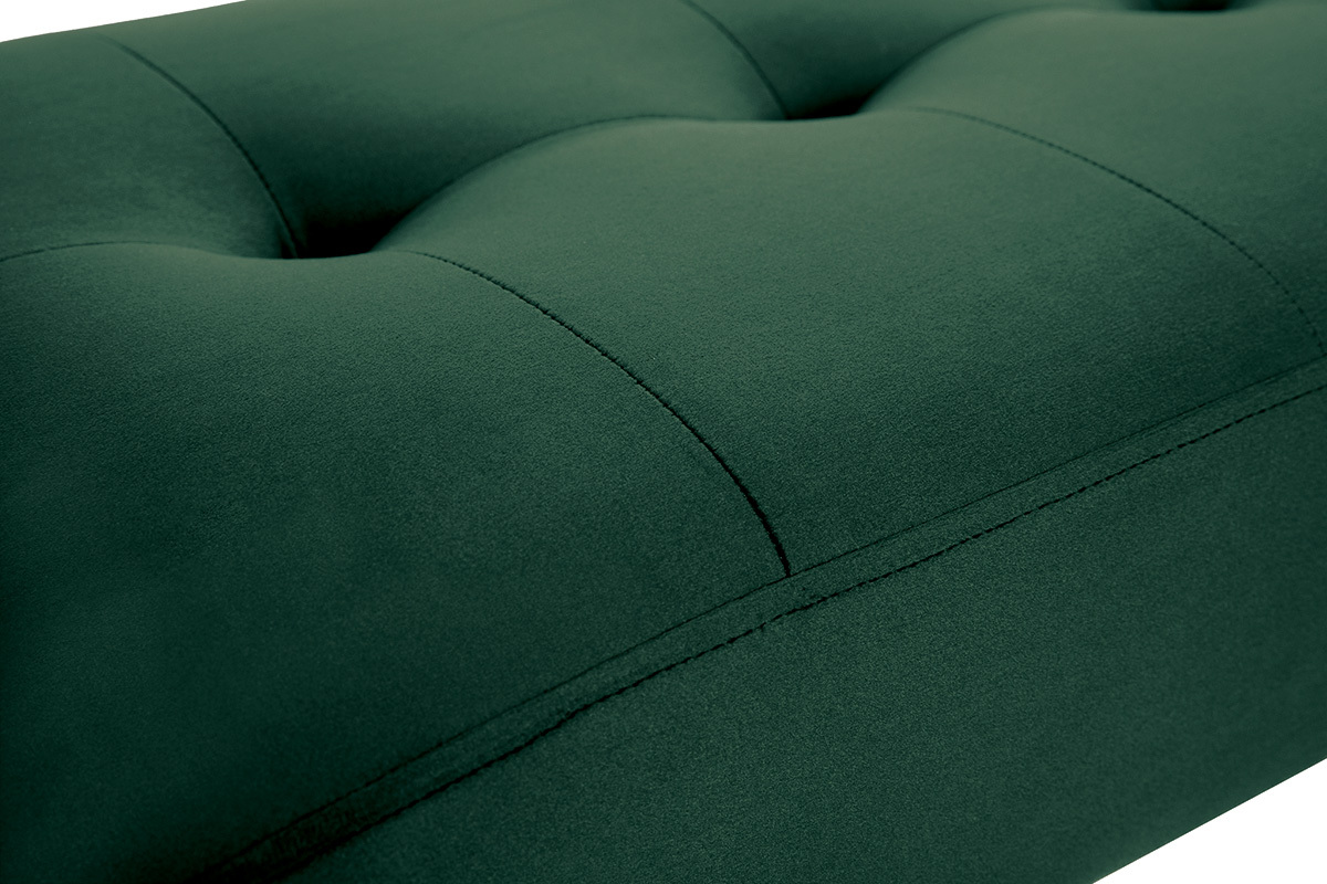 Panca design lavorazione capitonn in tessuto velluto verde scuro e metallo nero L95 cm GUESTA