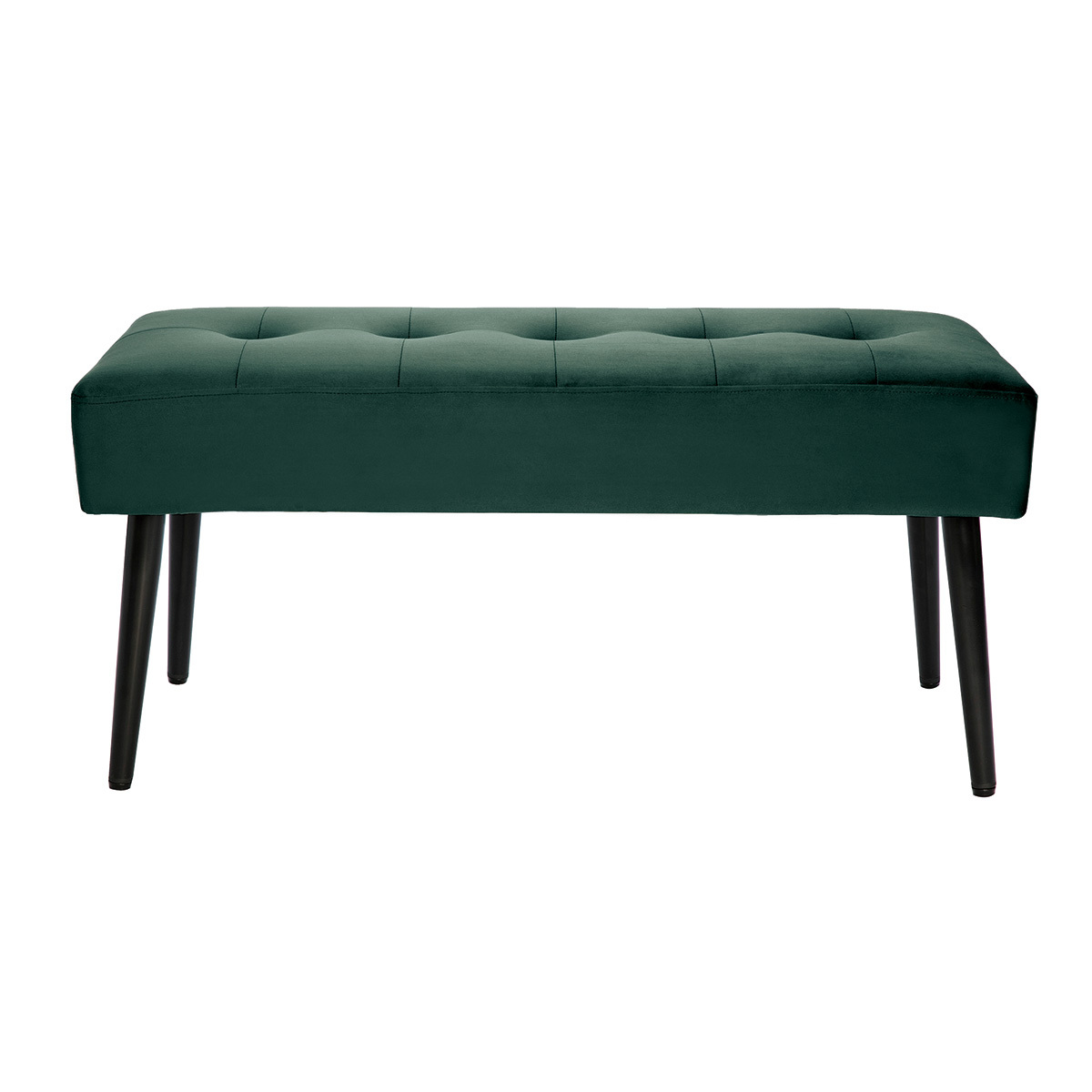 Panca design lavorazione capitonné in tessuto velluto verde scuro e metallo nero L95 cm GUESTA