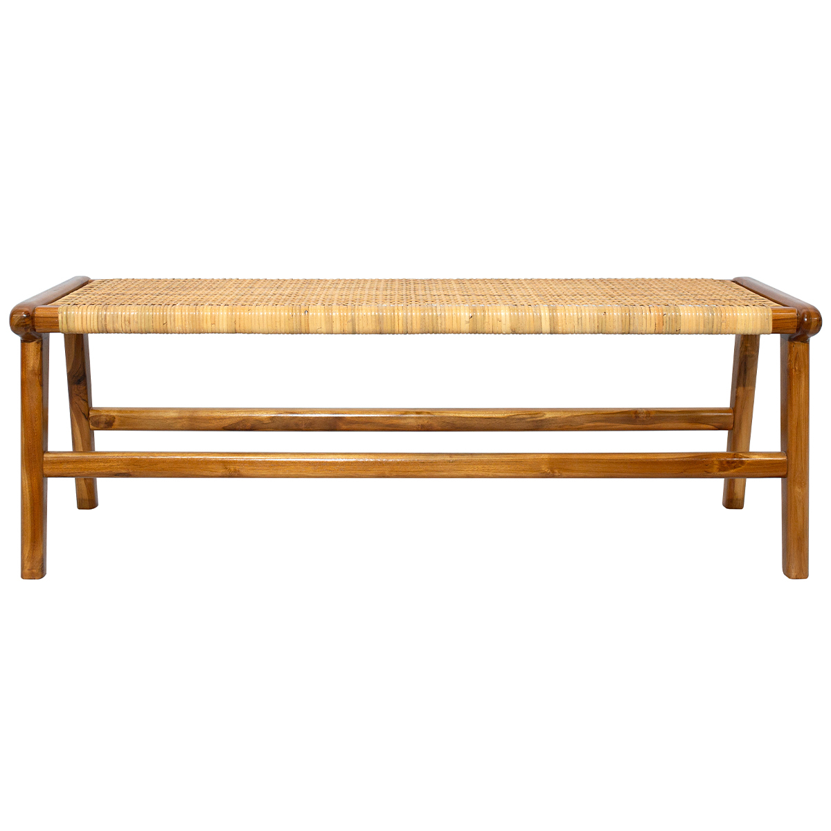 Panca etnica in legno massello di teak e motivo a intreccio rattan L120 GAWA