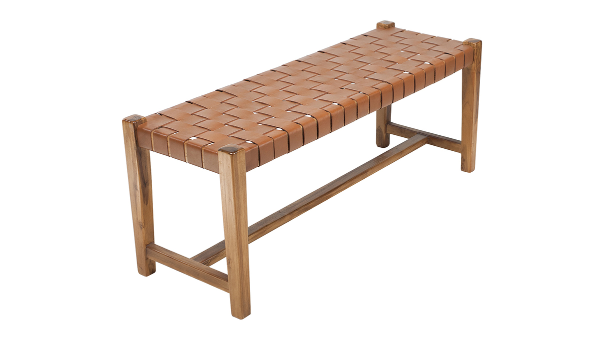 Panca in massello di teak e pelle L120 cm LODGE