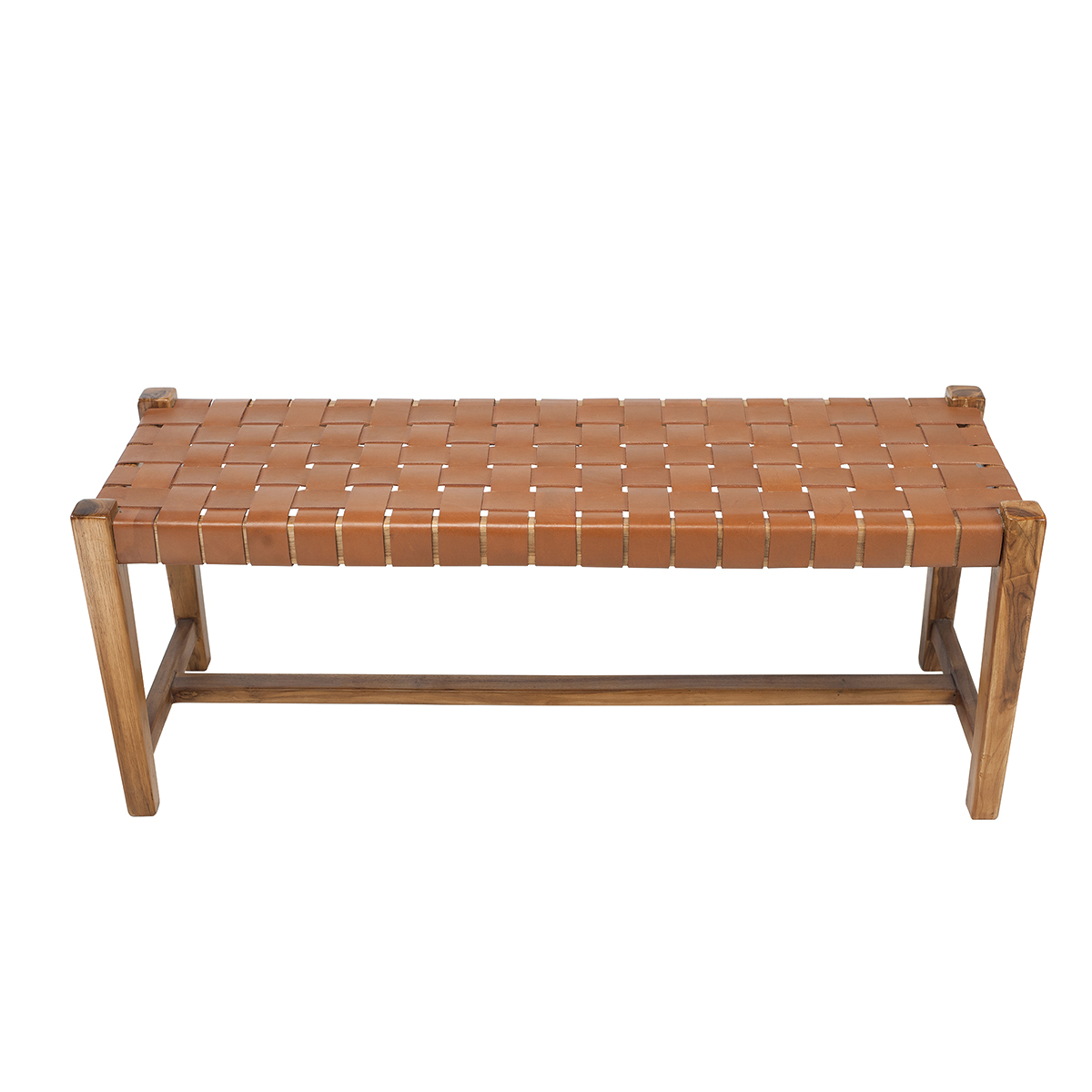 Panca in massello di teak e pelle L120 cm LODGE