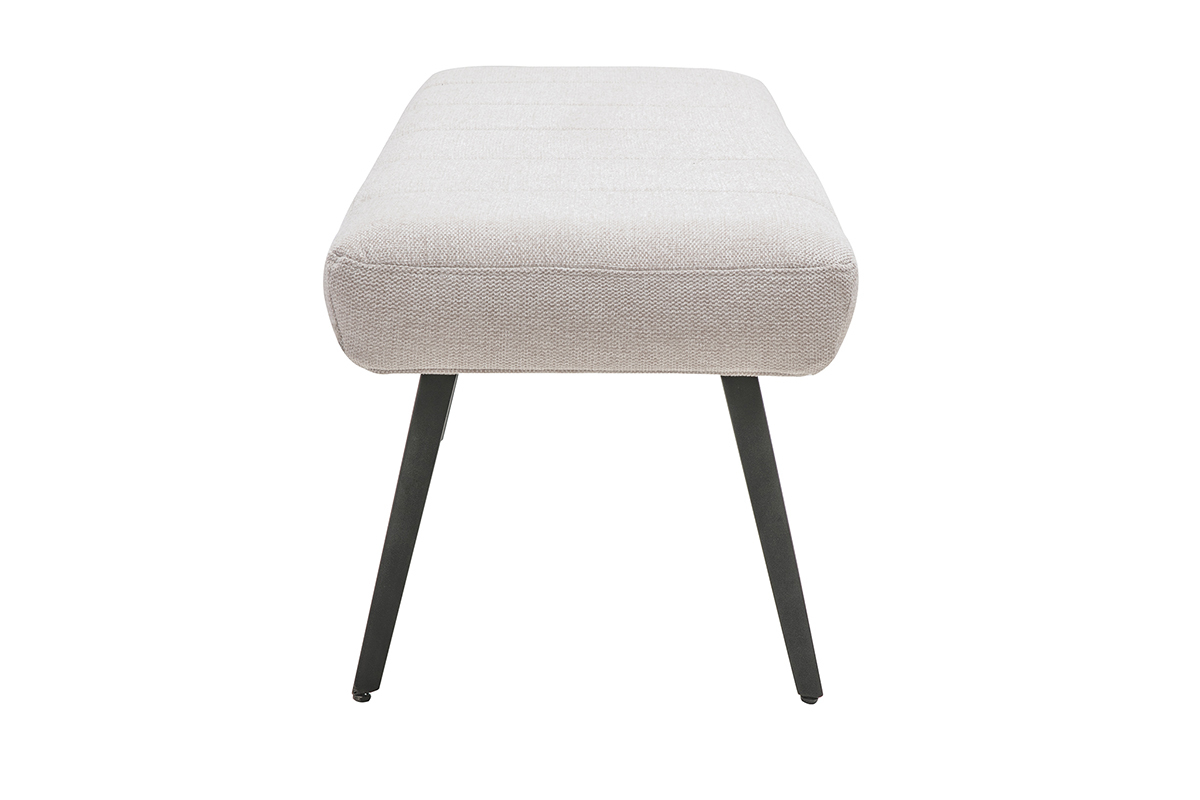 Panca in tessuto effetto velluto strutturato beige con gambe in metallo nero, vista di profilo.