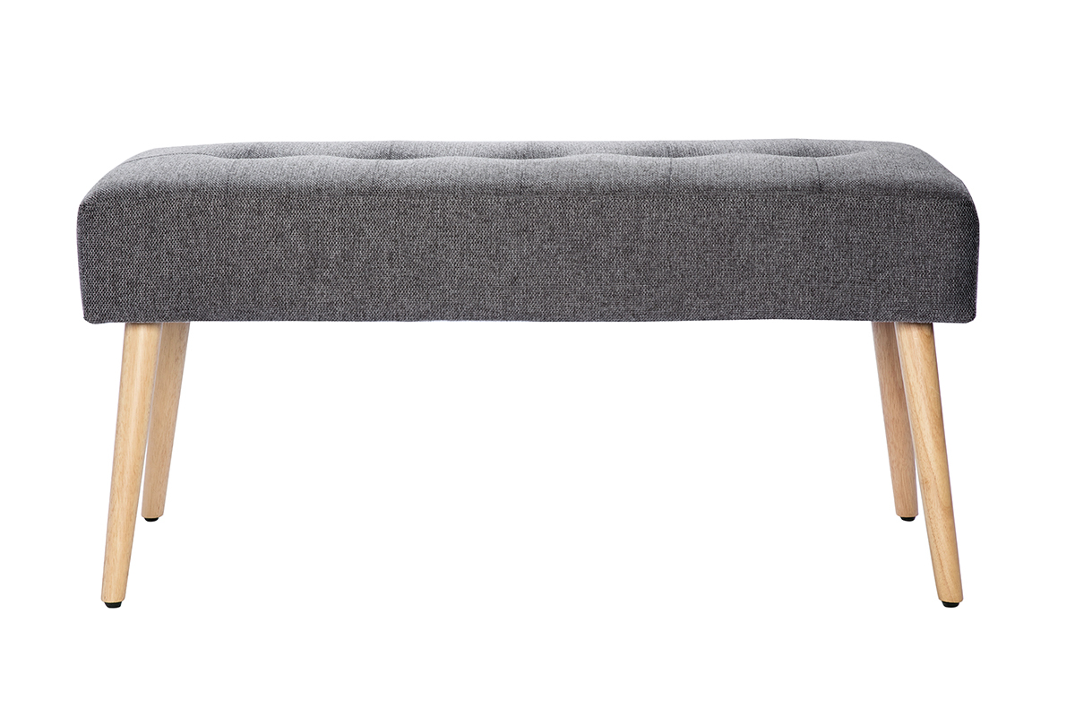 Panca lavorazione capitonn effetto velluto testurizzato grigio chiaro e legno chiaro L95 cm GUESTA