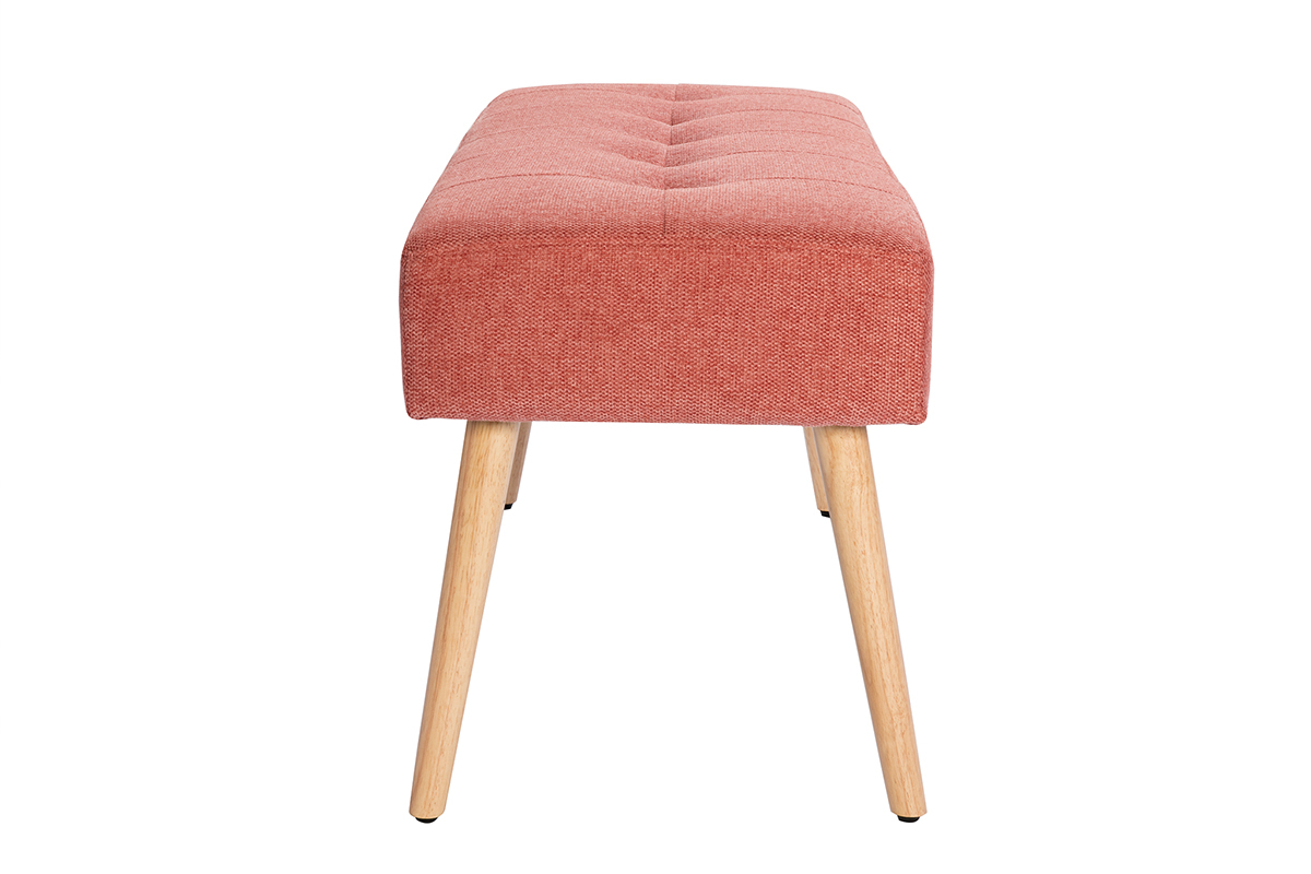 Panca lavorazione capitonn in tessuto effetto velluto testurizzato terracotta e legno chiaro L95 cm GUESTA