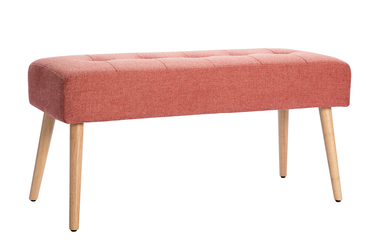 Panca lavorazione capitonn in tessuto effetto velluto testurizzato terracotta e legno chiaro L95 cm GUESTA