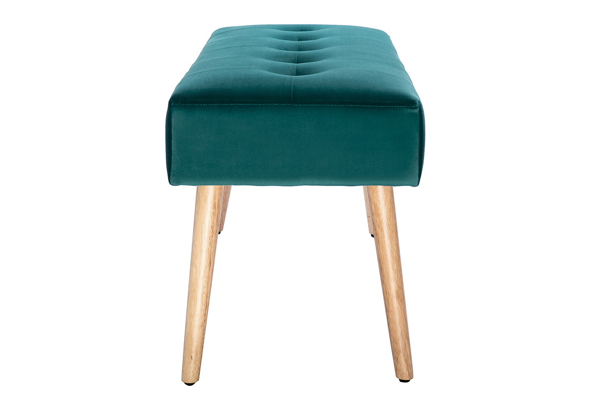 Panca lavorazione capitonn in tessuto velluto blu petrolio e legno chiaro L95 cm GUESTA