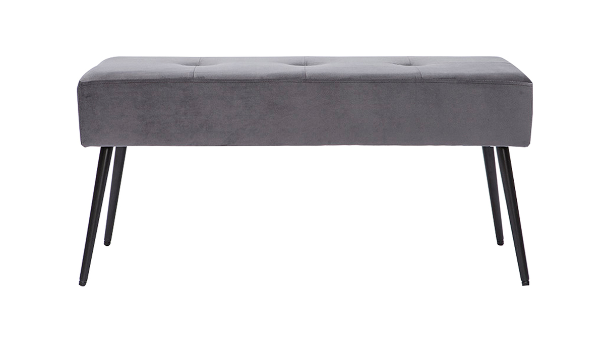 Panca lavorazione capitonn in velluto grigio e base metallo nero SIMY