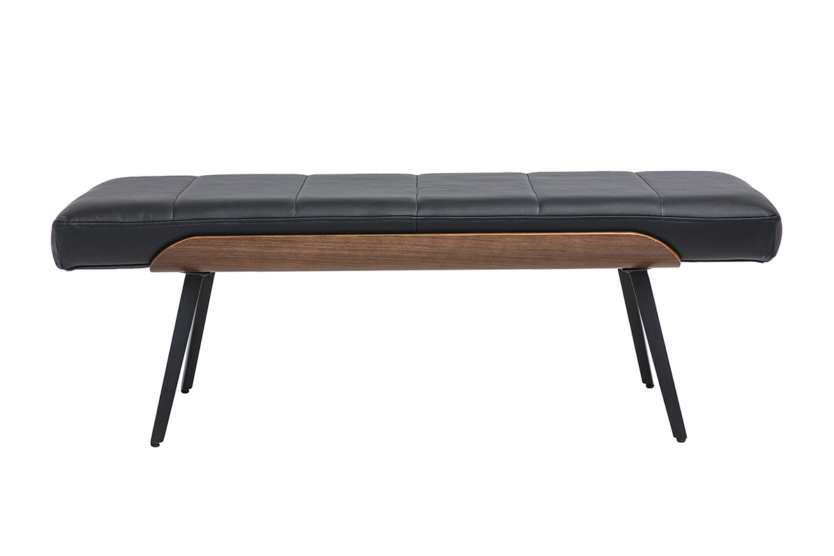Panca nera ELIOR in legno scuro e metallo nero, vista frontale, dimensioni 123 cm