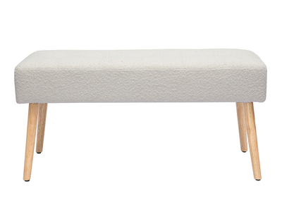 Panca scandinava lavorazione capitonné in tessuto effetto lana bouclé bianco e legno chiaro L96 cm GUESTA