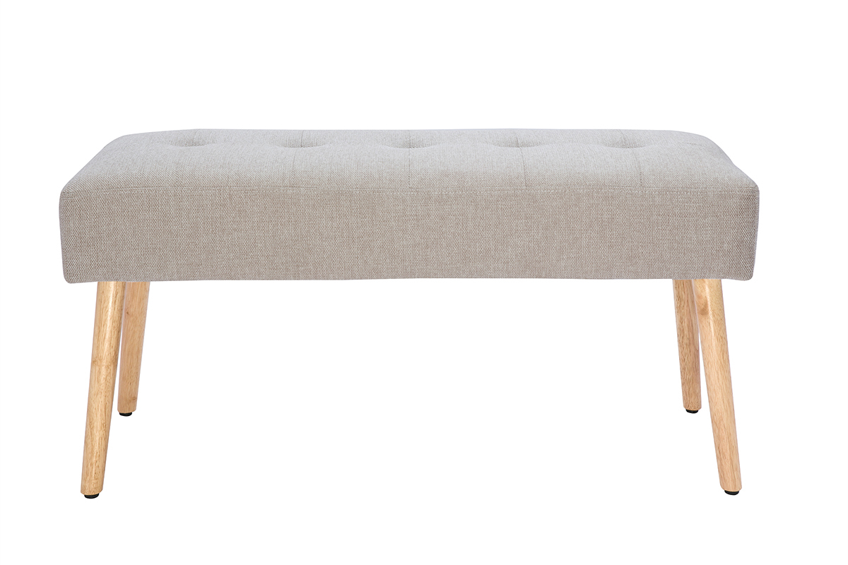 Panca scandinava lavorazione capitonn in tessuto effetto velluto testurizzato beige e legno chiaro L96 cm GUESTA