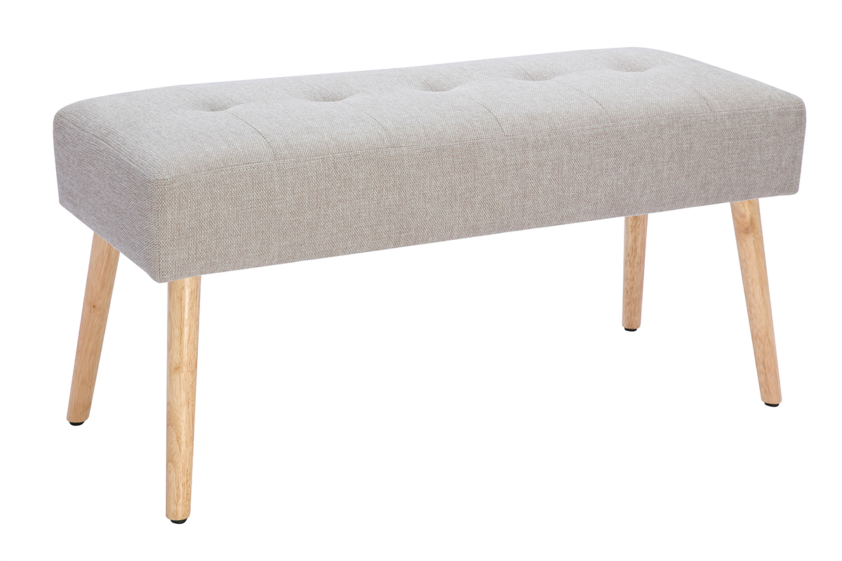 Panca scandinava lavorazione capitonn in tessuto effetto velluto testurizzato beige e legno chiaro L96 cm GUESTA