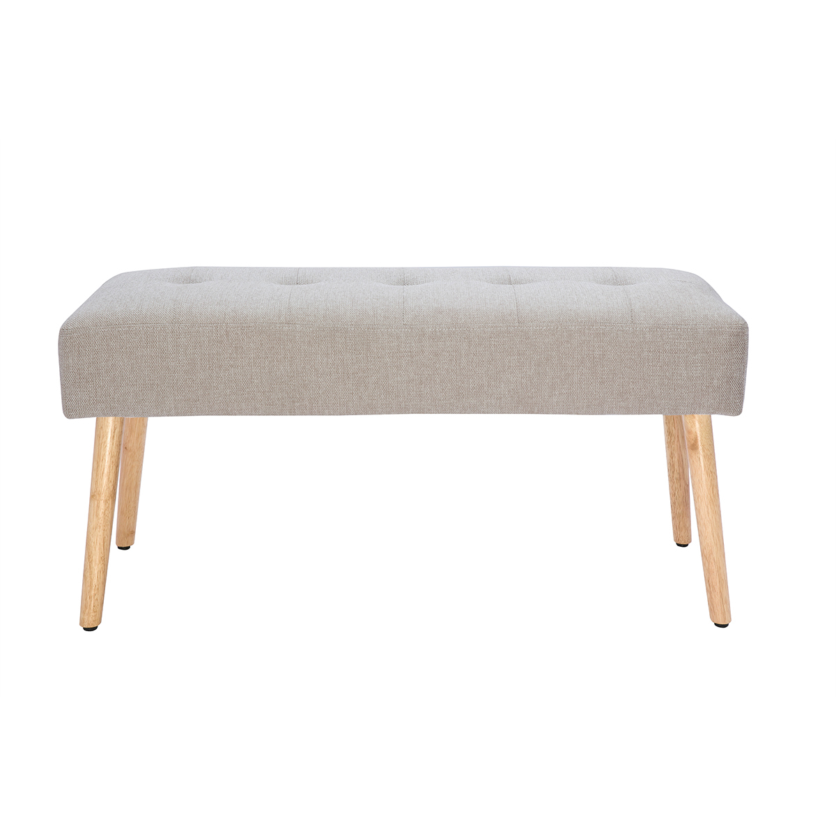 Panca scandinava lavorazione capitonné in tessuto effetto velluto testurizzato beige e legno chiaro L96 cm GUESTA