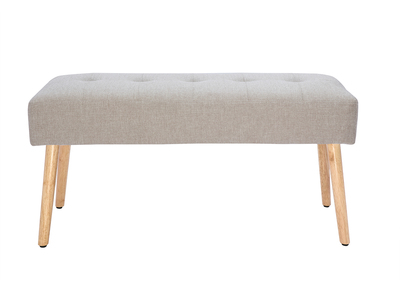 Panca scandinava lavorazione capitonné in tessuto effetto velluto testurizzato beige e legno chiaro L96 cm GUESTA