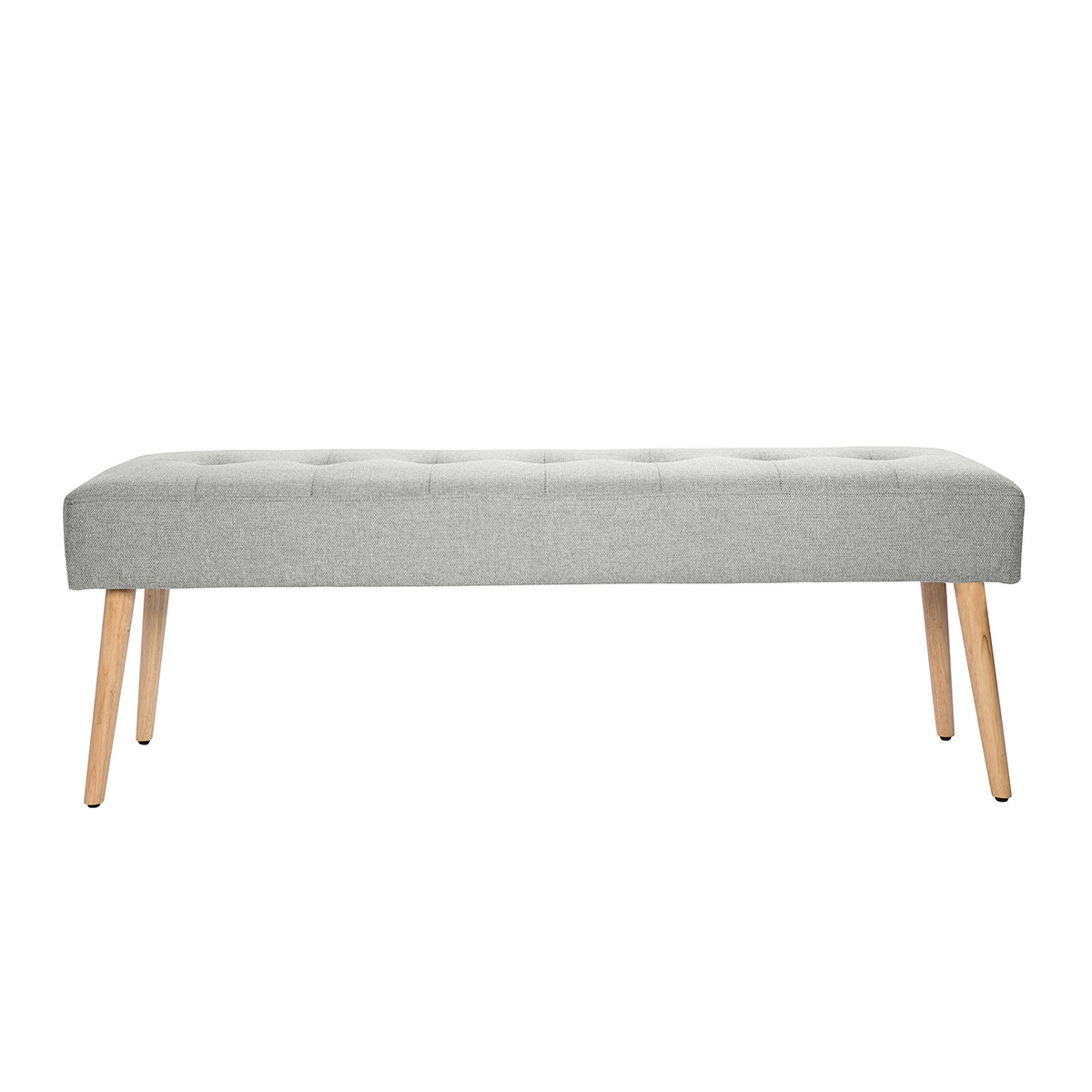 Panca scandinava lavorazione capitonné in tessuto effetto velluto testurizzato grigio chiaro e legno chiaro L130 cm GUESTA
