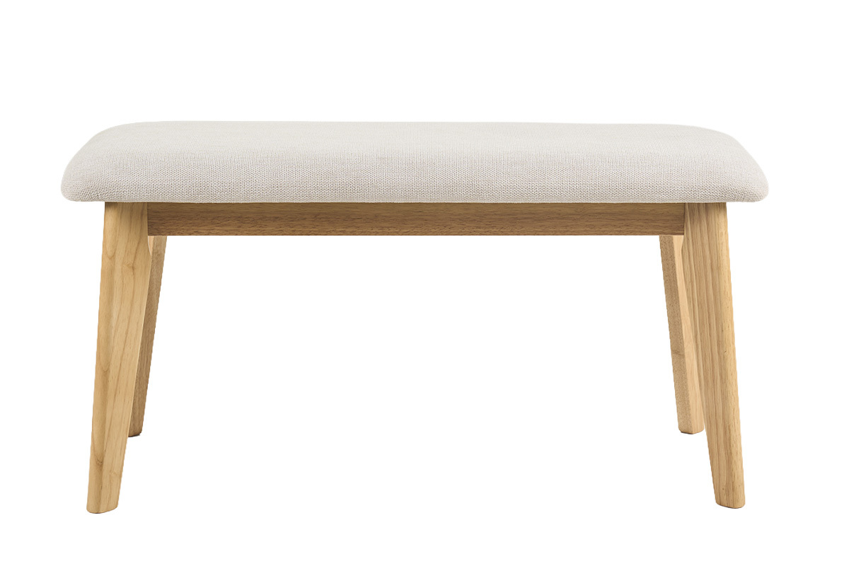 Panchina scandinava in tessuto effetto velluto testurizzato beige e legno chiaro L92 cm ELION