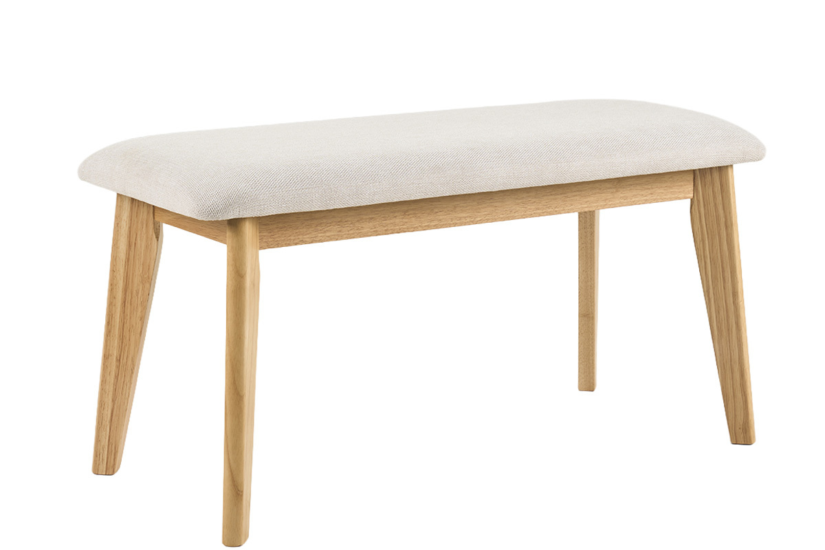 Panchina scandinava in tessuto effetto velluto testurizzato beige e legno chiaro L92 cm ELION