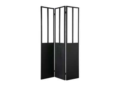 Paravento in metallo nero e vetro 3 ventagli RACK