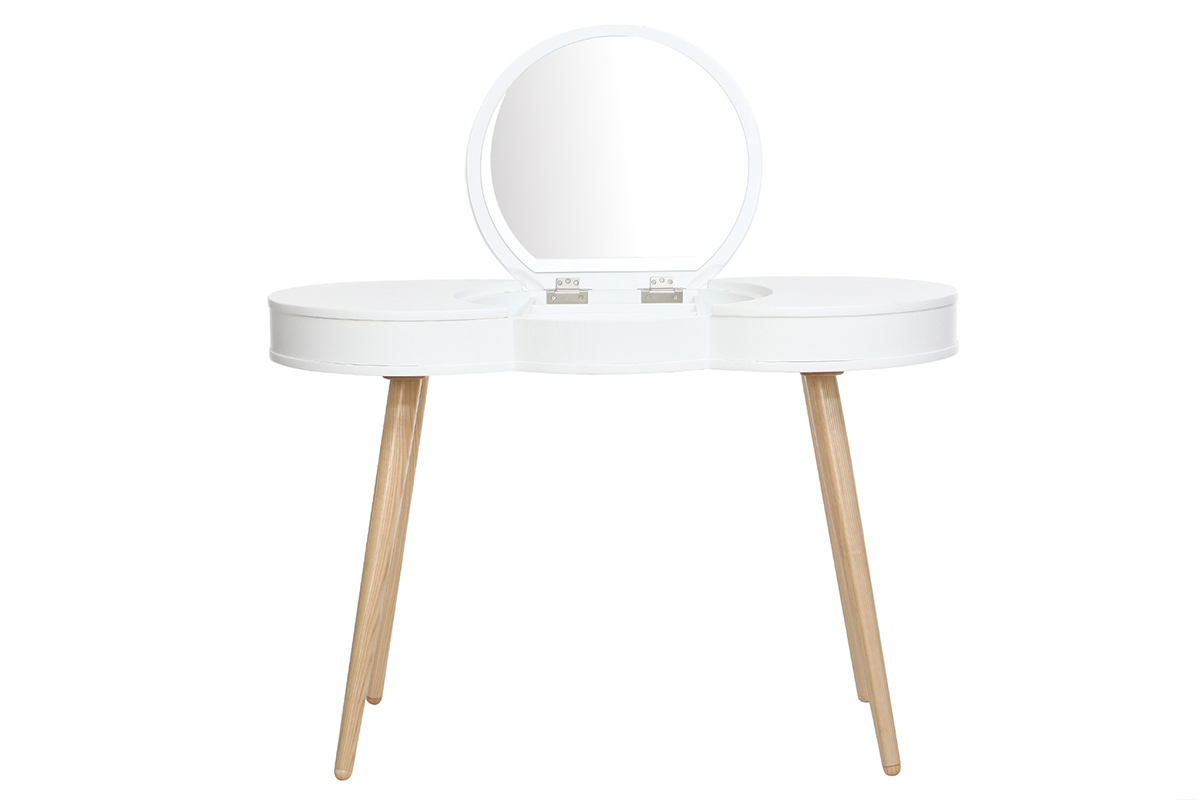 Pettiniera scandinava in legno Bianco con specchio rotondo NUBE