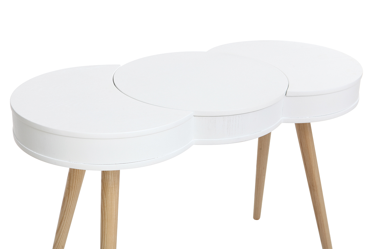 Pettiniera scandinava in legno Bianco con specchio rotondo NUBE