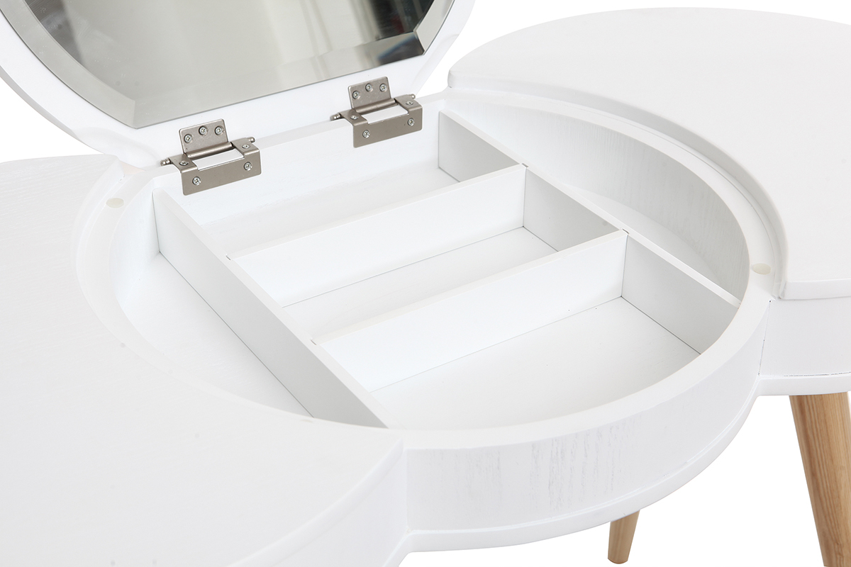 Pettiniera scandinava in legno Bianco con specchio rotondo NUBE