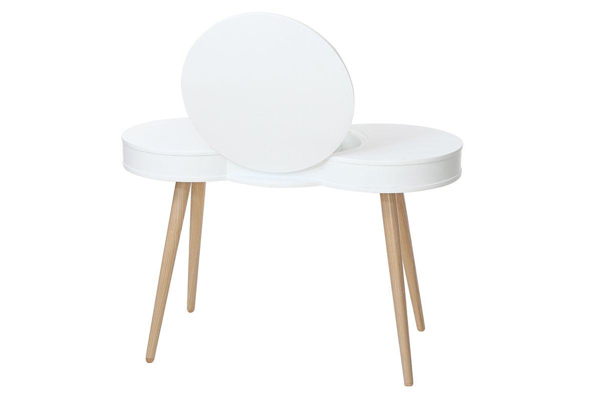 Pettiniera scandinava in legno Bianco con specchio rotondo NUBE