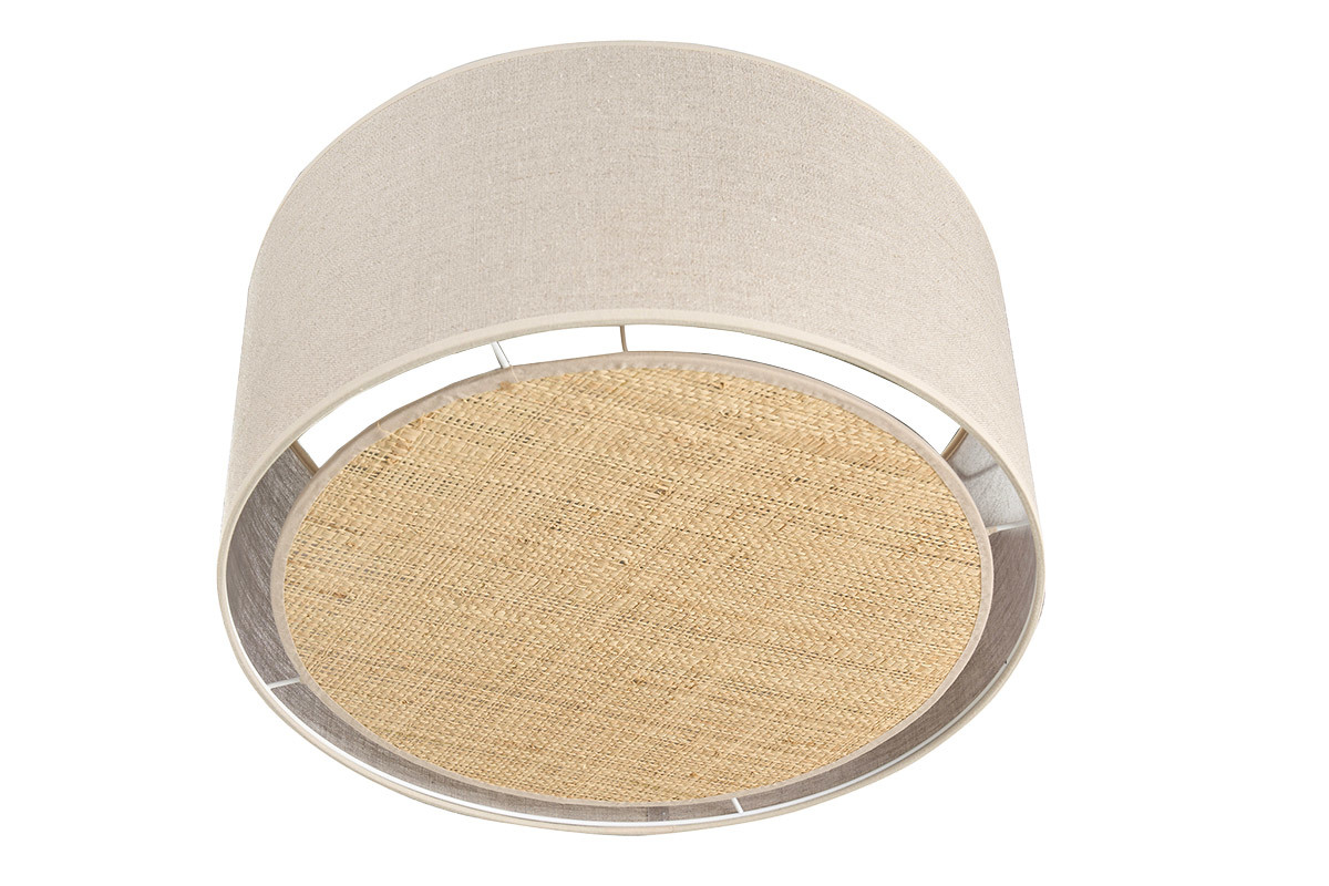 Plafoniera cilindrica in lino beige e rafia naturale D40 cm TRAVES