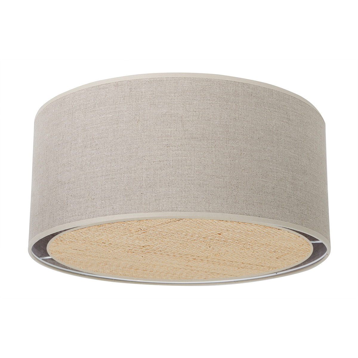 Plafoniera cilindrica in lino beige e rafia naturale D40 cm TRAVES