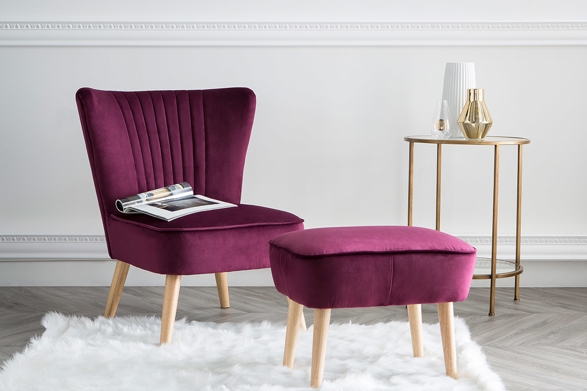 Poggiapiedi in velluto grigio scuro ZOLA