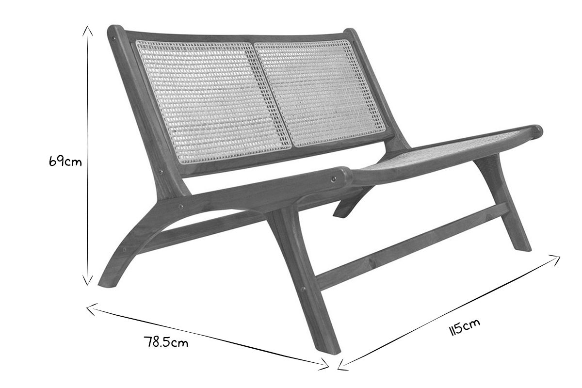Poltrona 2 posti in legno massello di teak e rattan naturale HAMMA