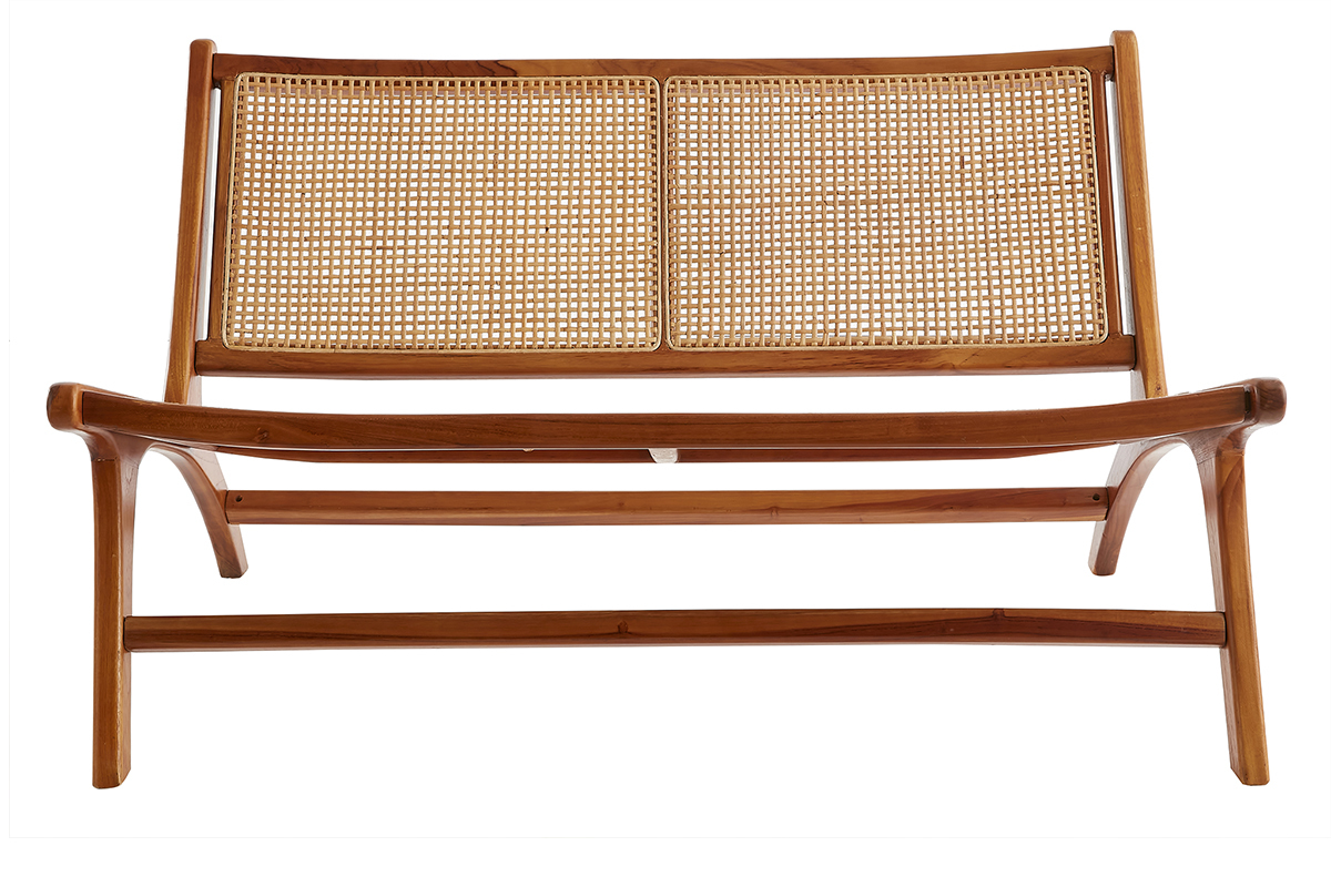 Poltrona 2 posti in legno massello di teak e rattan naturale HAMMA