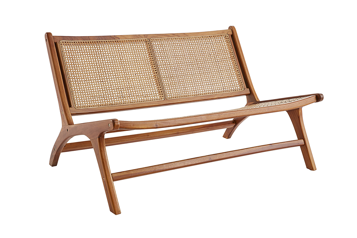 Poltrona 2 posti in legno massello di teak e rattan naturale HAMMA