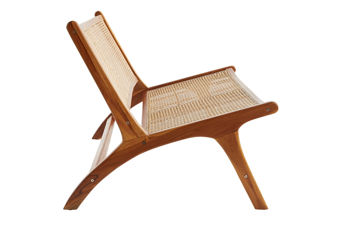 Poltrona 2 posti in legno massello di teak e rattan naturale HAMMA