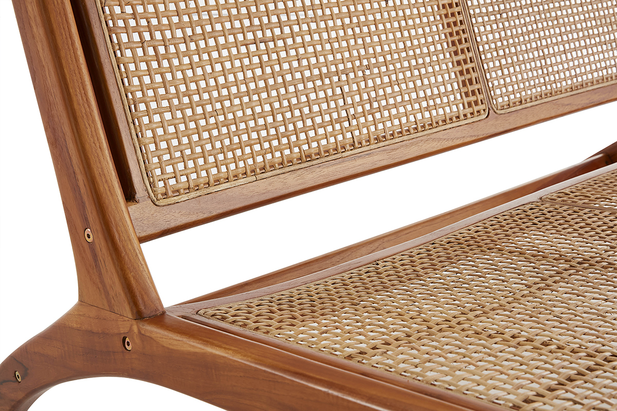 Poltrona 2 posti in legno massello di teak e rattan naturale HAMMA