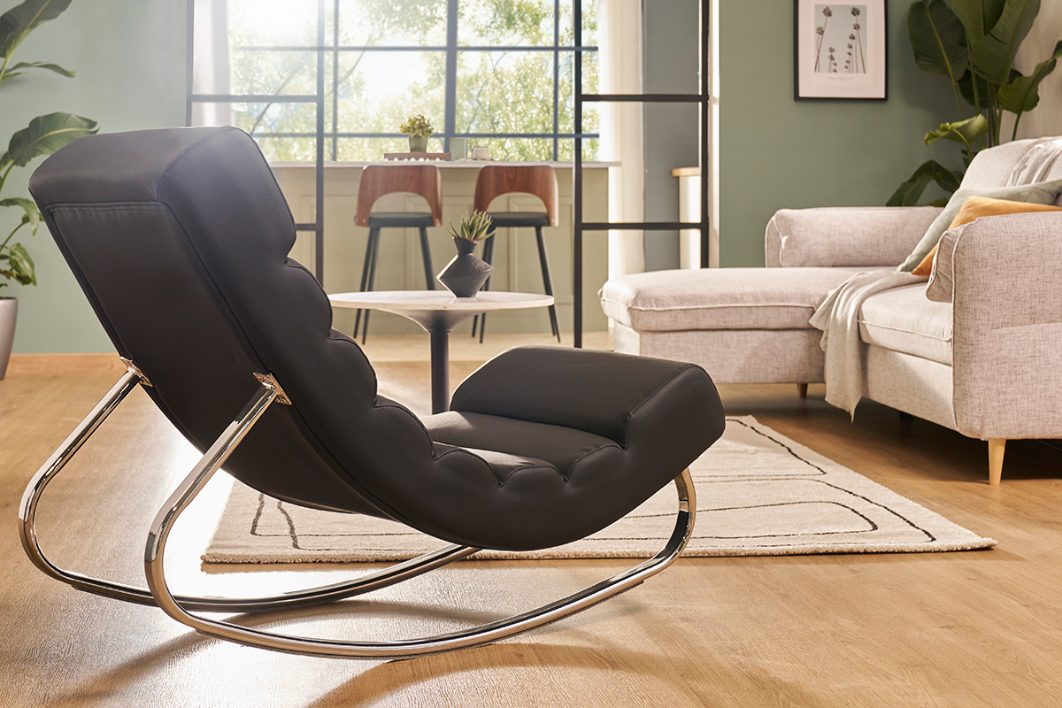 Poltrona a dondolo design nera TAYLOR