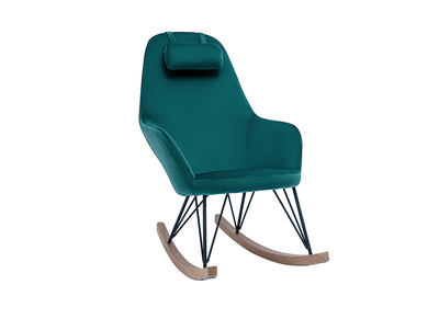 Poltrona a dondolo scandinava in velluto blu petrolio JHENE