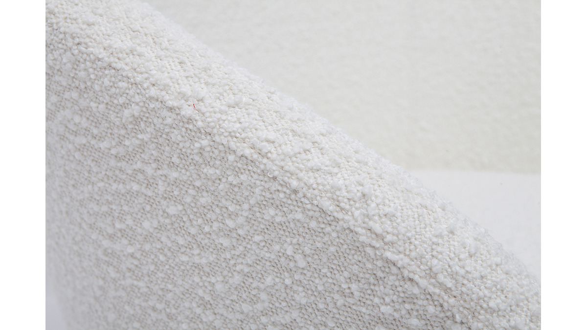 Poltrona bianca in tessuto effetto lana boucl e base legno chiaro OLIVIA