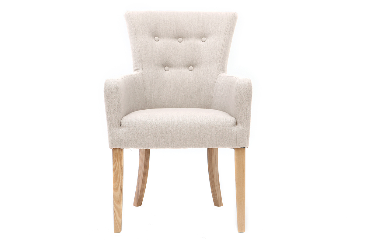 Poltrona classica, in tessuto, colore: naturale, con piedi in legno chiaro, modello: LAZARRE