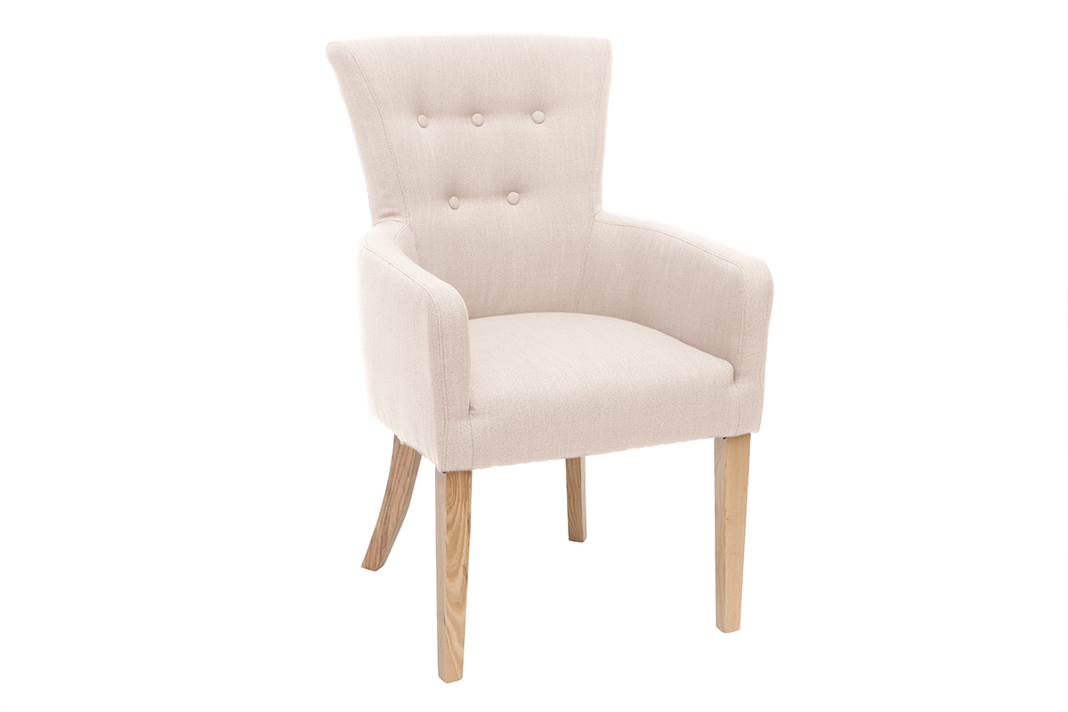 Poltrona classica, in tessuto, colore: naturale, con piedi in legno chiaro, modello: LAZARRE