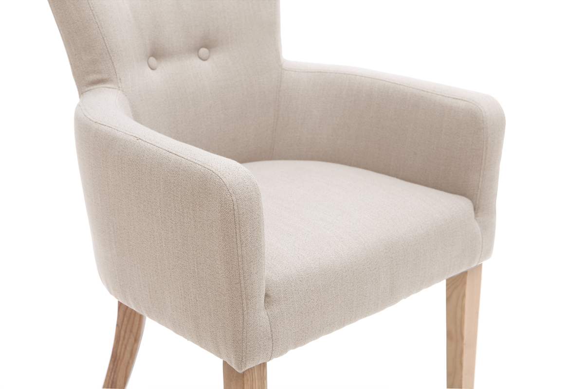 Poltrona classica, in tessuto, colore: naturale, con piedi in legno chiaro, modello: LAZARRE