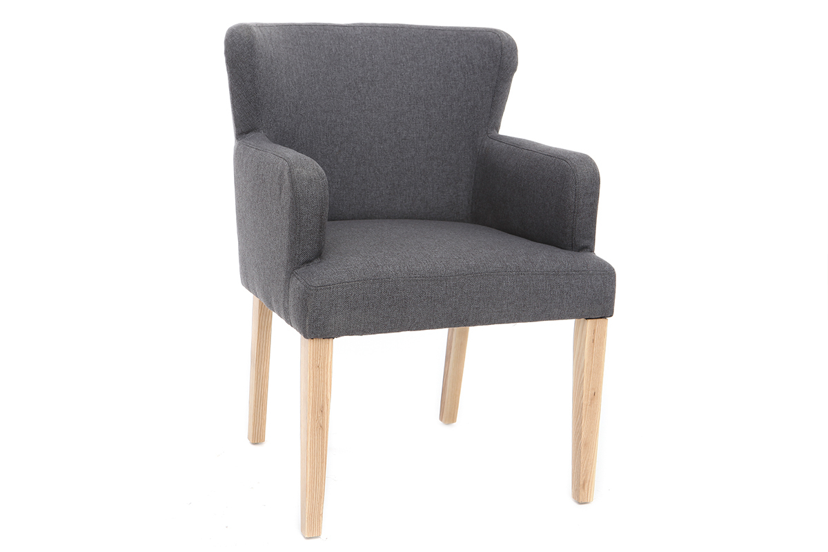 Poltrona classica in tessuto Grigio scuro piedi in legno chiaro RODIN